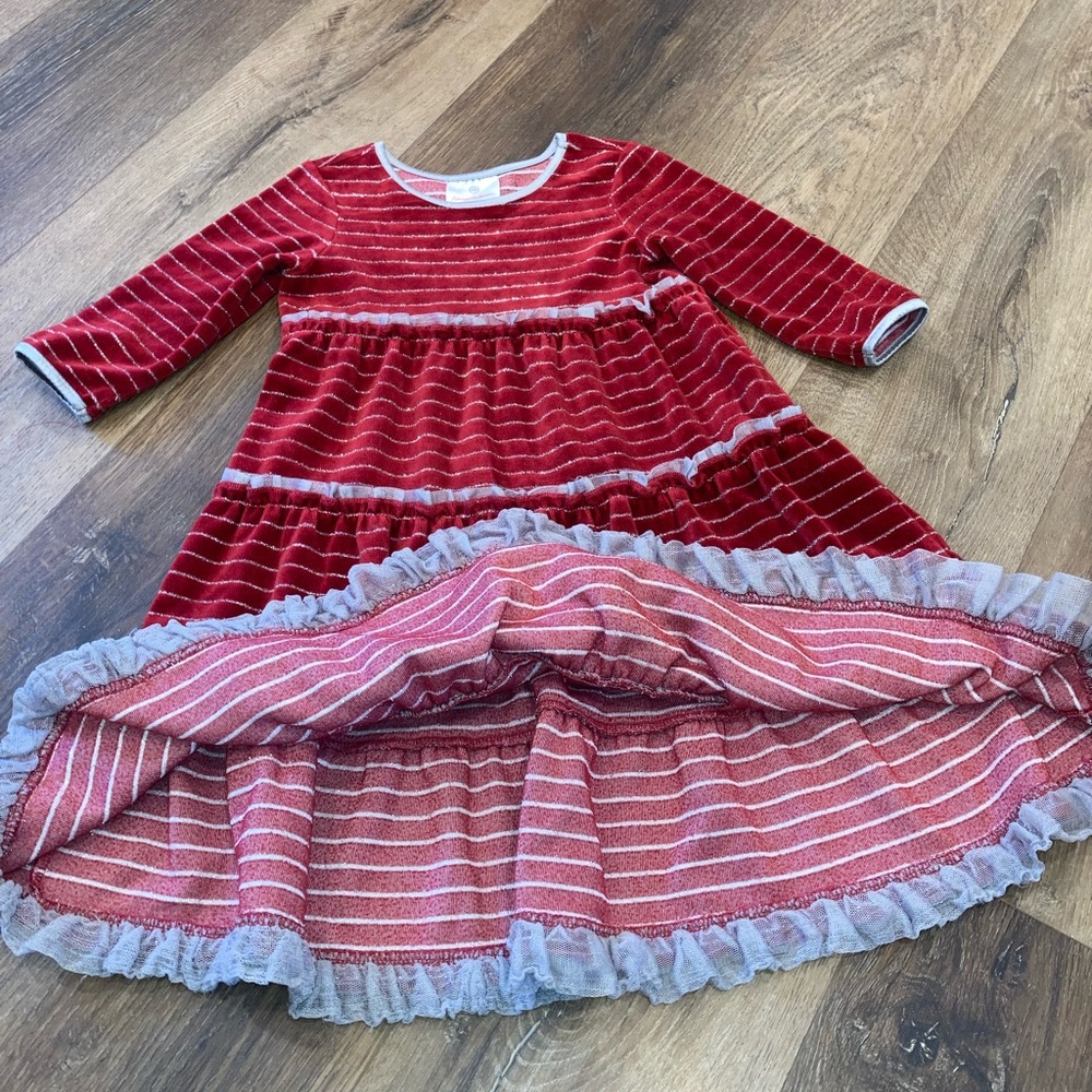 Hanna Andersson Red Velvet Dress Christmas Holiday Party Outfit Sparkle 4T - Picture 4 of 11